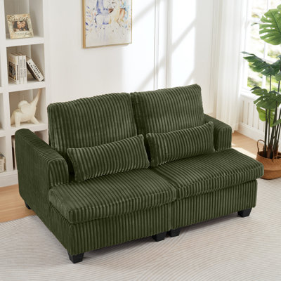 Fluffy Corduroy Square Armrest Loveseat,Sitting Or Lying Down Sofa With Adjustable Back,Space Saving Lounge Chair For Living Room,Bedroom And Apartment