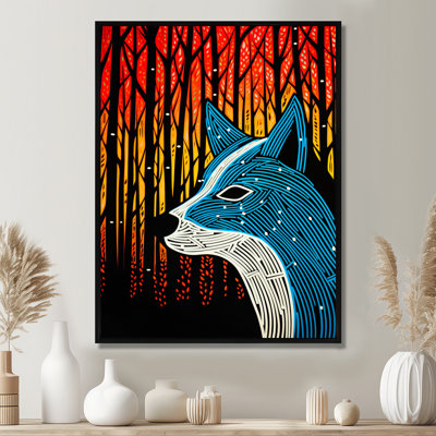 Minimal renard chassant dans la forêt - art mural animal renard