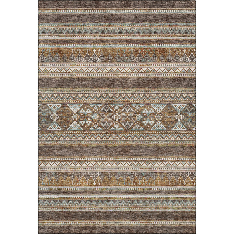 Premium Machine Washable Prisco Chocolate Rug, Rectangle 9' x 12'