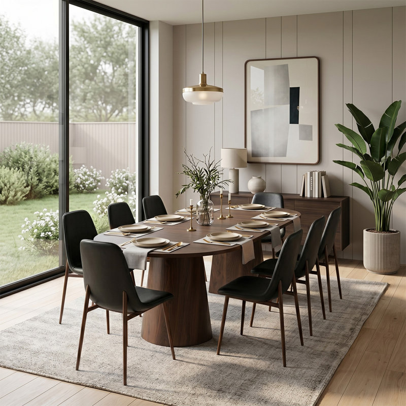 Table de salle à manger extensible pour 4 à 8 personnes avec chaises en similicuir, 9 Pieces: Table, 8 Chairs, Black