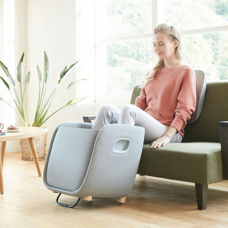 Gray Fabric Foot Calf Lumbar Ottoman Massager with Heated Therapy