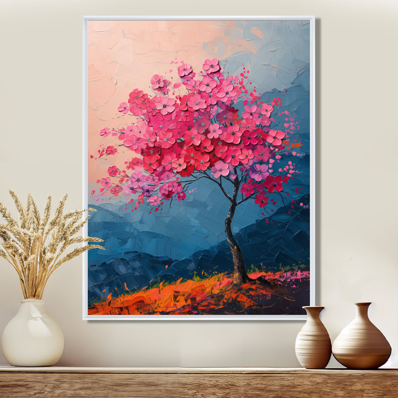  «Rose Blue Vibrant Cherry Blossom Tree I - impression d'art mural cerisier en fleurs, White Picture Framed