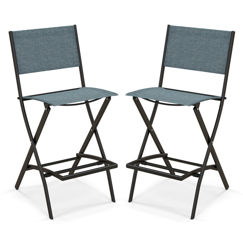 Chaises de bar pliantes à hauteur de comptoir avec dossier et repose-pieds Hokku Designs, L 41 po x L 84 po, Bleu