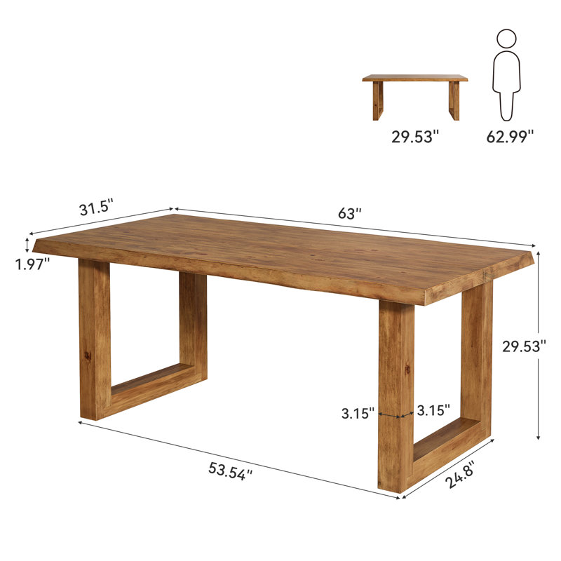 Table de salle à manger en bois massif 63 "Live Edge, Marron foncé