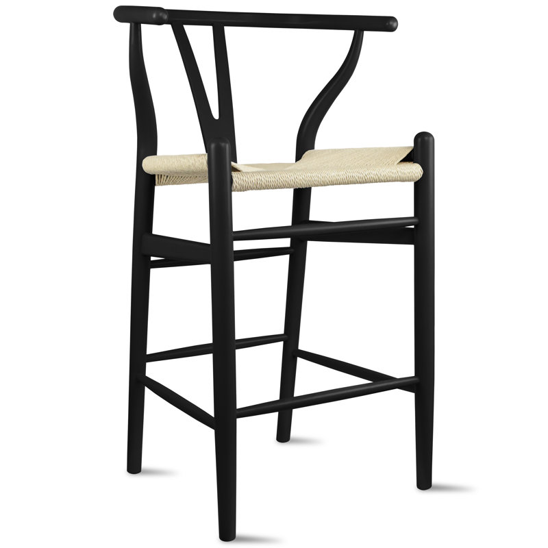 Beauton Counter Stool - Farmhouse Y-Back Stool with Light Woven Wood - Fully Assembled Kitchen Island & Bar Height Stool
