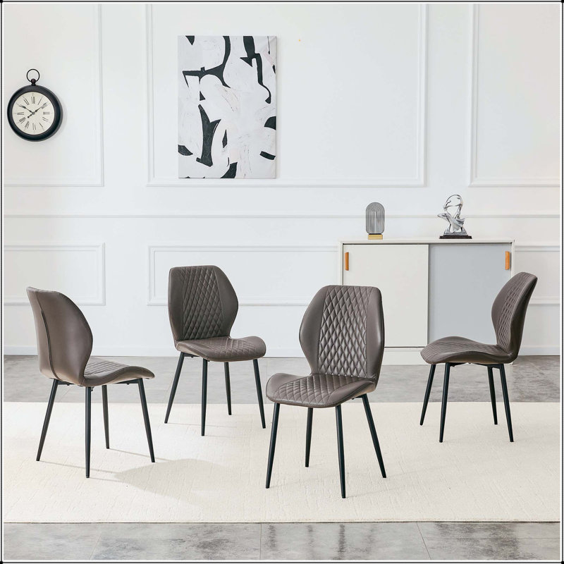 Chaise de salle à manger matelassée en polyuréthane gris foncé foncé - ensemble de 4