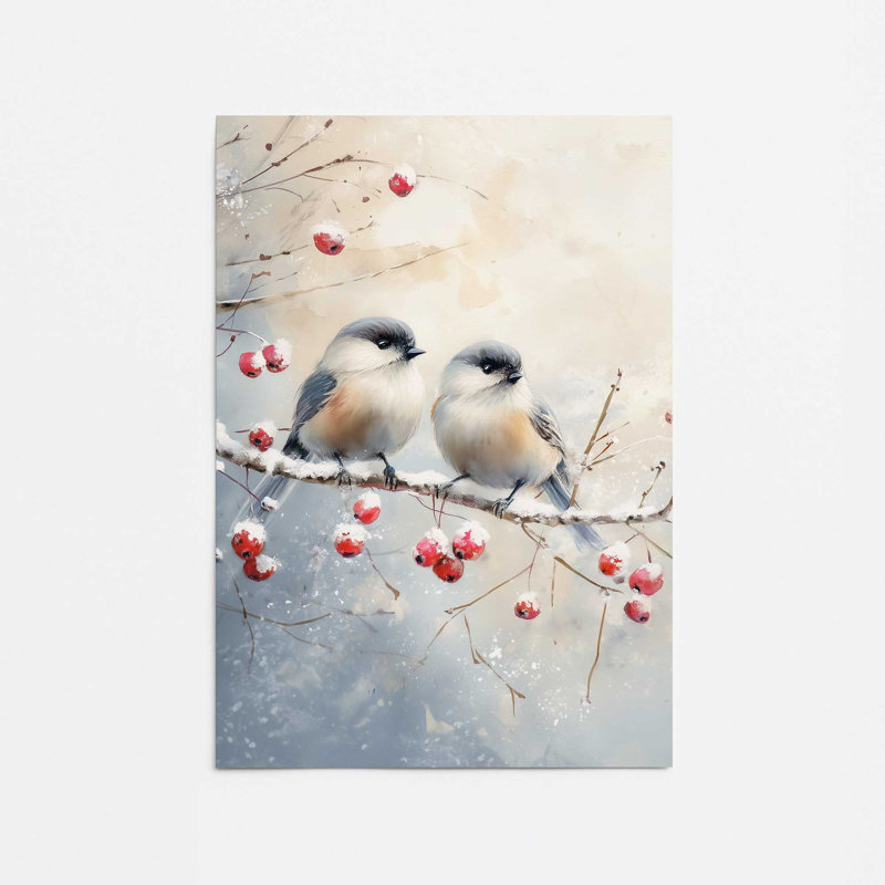 Deux oiseaux chanteurs d'hiver, reproduction d'art, 24 po x 36 po, Sans cadre