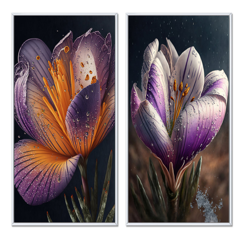 «Blooming Crocus», 2 pièces sur toile, Cadre blanc, H 32 po x l 32 po