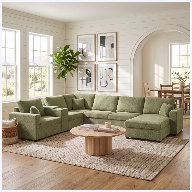 Porte-gobelet modulaire à 5 places avec coussins vert pour le salon