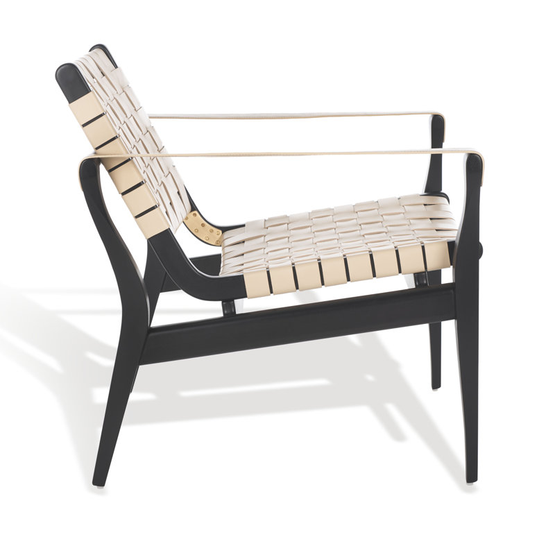Armchair, Black, White Genuine Leather