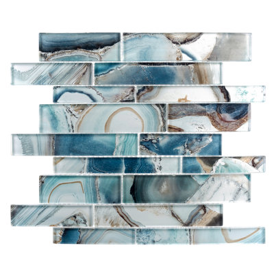 Myst Brick Joint Agate Inspired Polished Glass Wall Mosaic Tile
