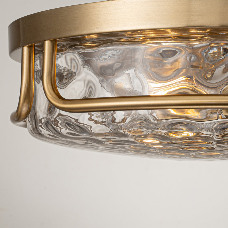 2-light Clear Hammered Glass Flush Mount, Gold