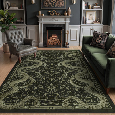 Vintage Serpent Flannel Area Rug, Floral Low Pile Non-Slip Floor Carpet