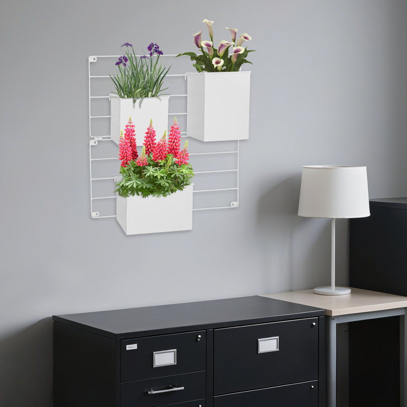 Pot à fleurs mural 19,69 "avec 3 pots, Blanc