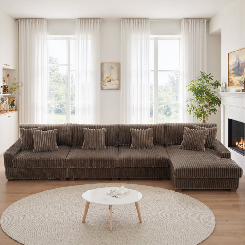 4 Seater Seating Component, Light Brown Faux Fur