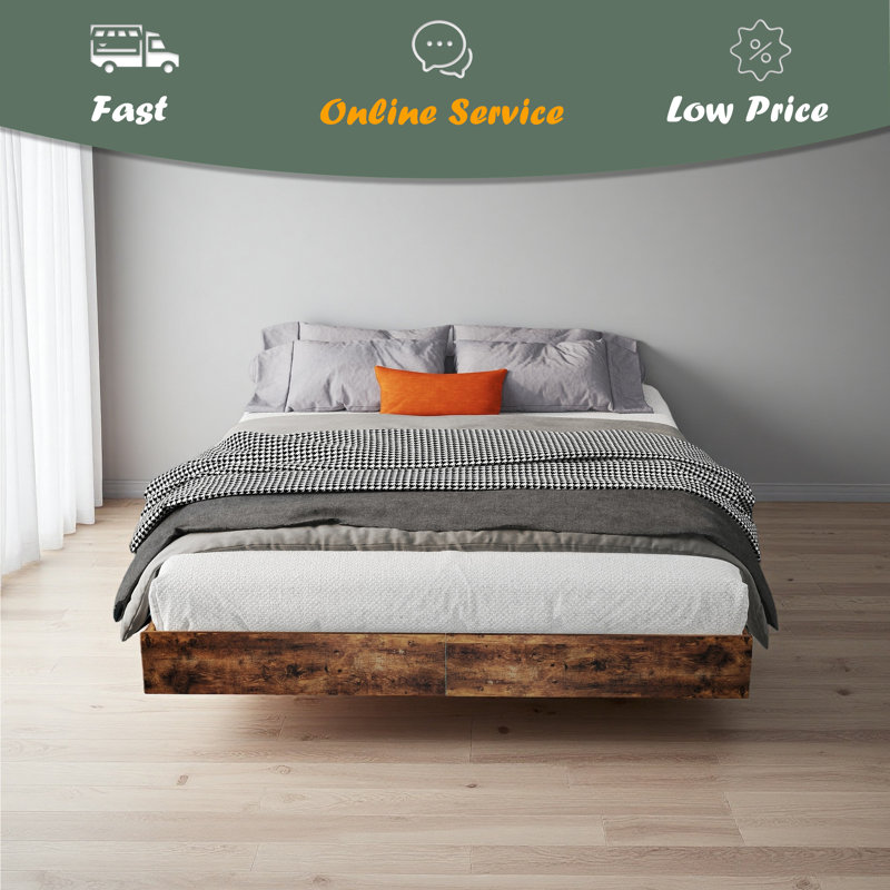 Floating Bed Frame With LED Lights, Heavy Duty Metal Platform, Full