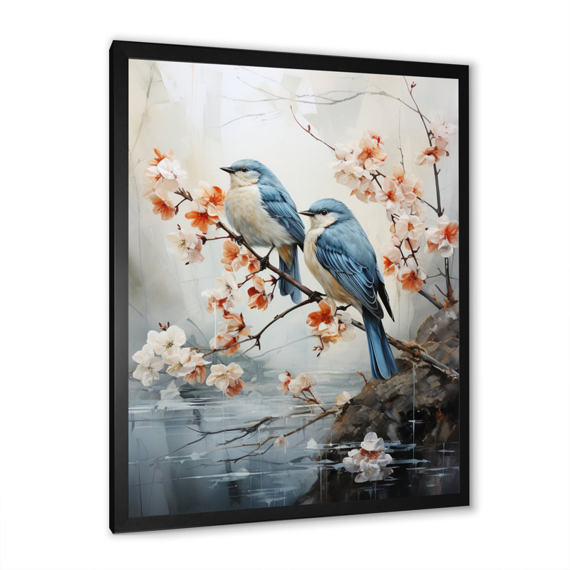 Rivière, cascades et oiseaux - animaux, art mural sur toile, Cadre photo noir, H 20 po x l 12 po x P 1 po