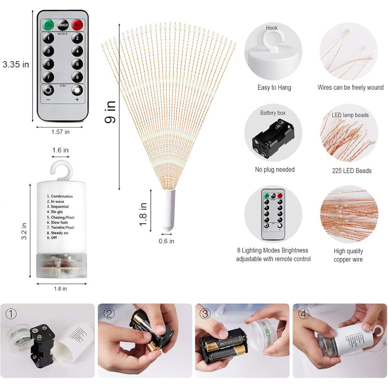 Guirlande lumineuse à DEL 225 lumières à DEL 8 modes avec télécommande