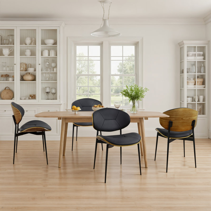 Ickes 21.85'' W Faux Leather Upholstered Side Dining Chair (Set of 4), Black