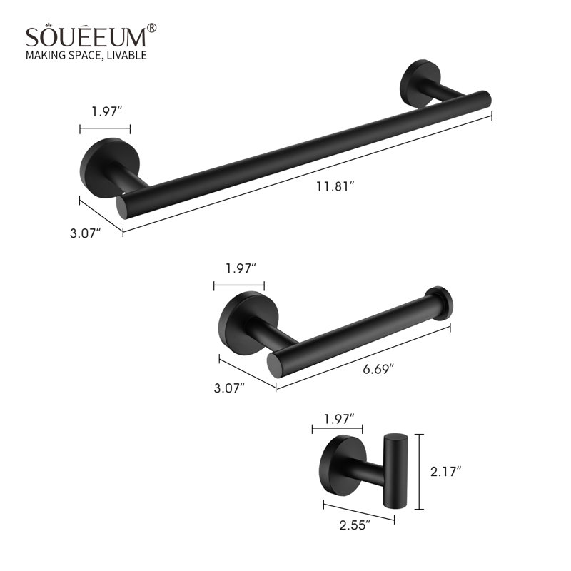 3 - Piece Bathroom Hardware Set, Matte Black