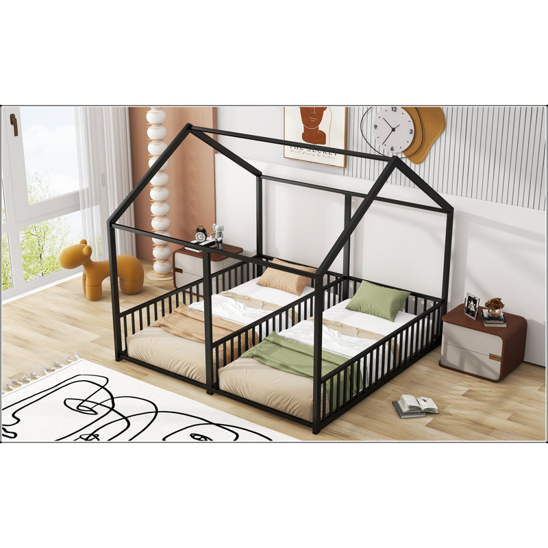 Lits plateforme simples en métal robuste, conception peu encombrante pour les chambres partagées et les chambres d'amis, noir