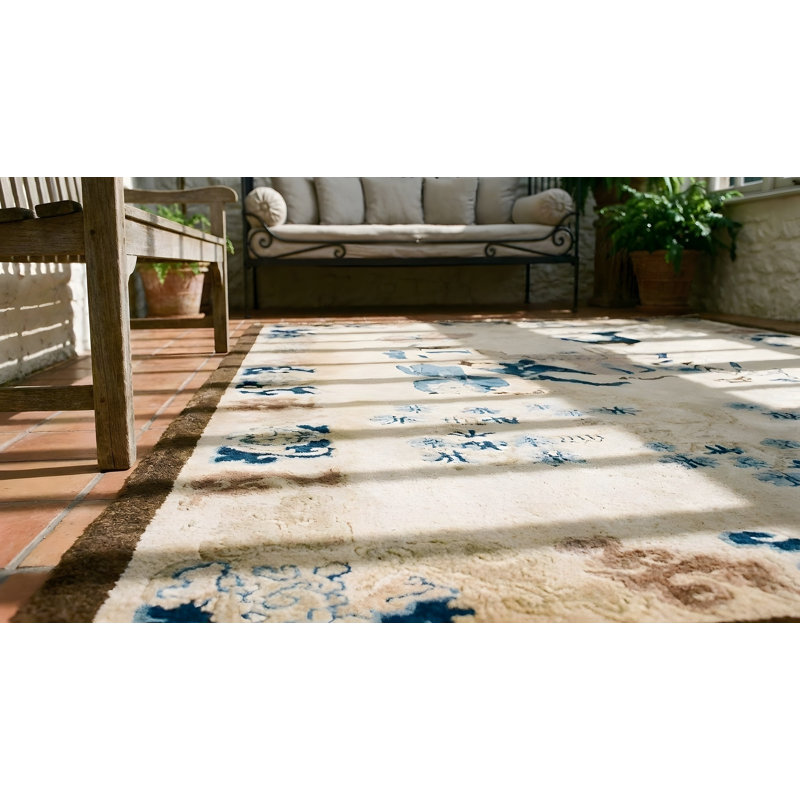 Tapis de couloir antique en laine beige