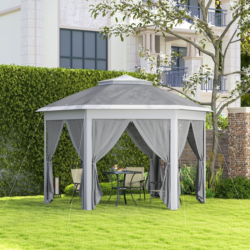 Outsunny 3 x 4m Garden Gazebo Hexagon Pop Up Gazebo, Dark Grey