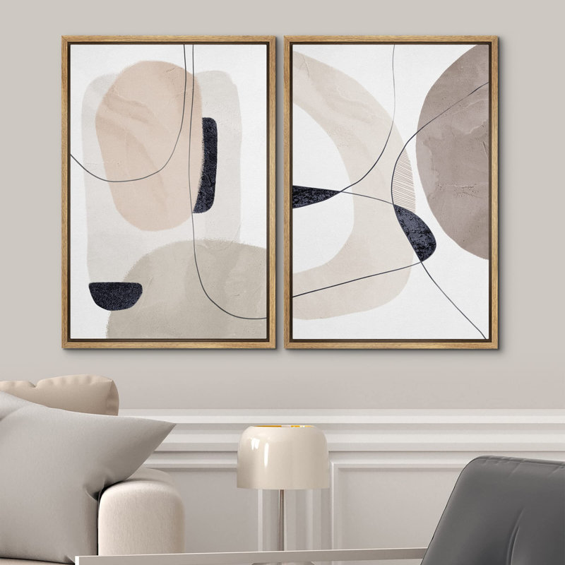 Modern Abstract Geometric " Mid-Century Retro " 2 - Pieces, Natural, 24" H x 16" W