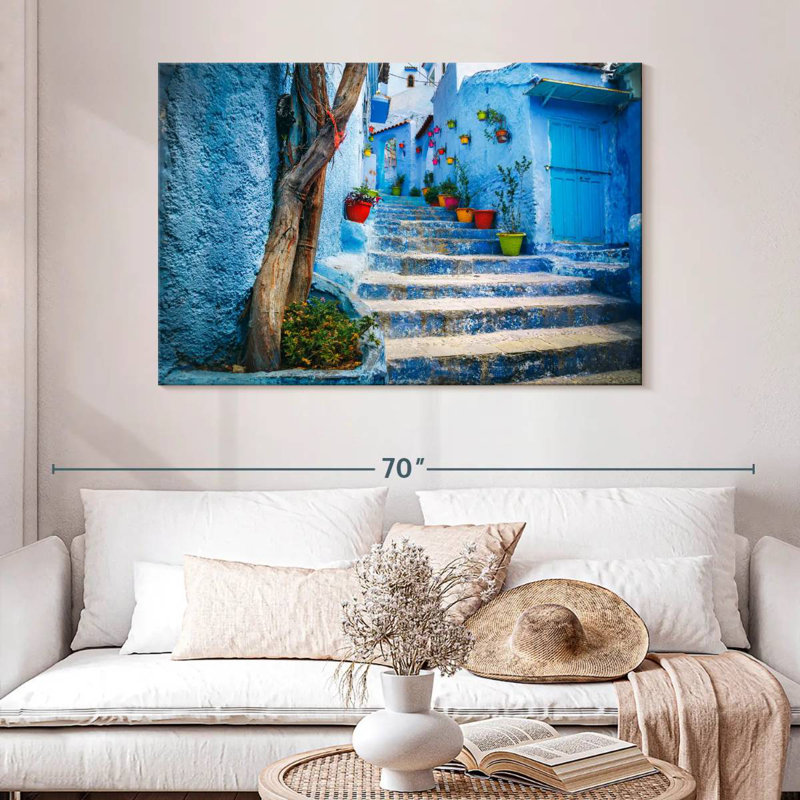 Ravi Chefchaouen escalier bleu, H 32 po x l 48 po