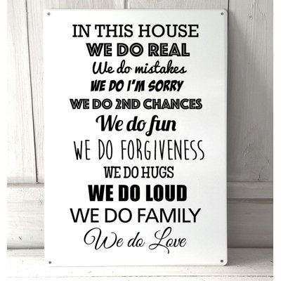 'In This House, We Do Real Family' - Unframed Typography Print on Metal