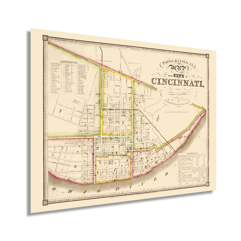 1841, carte de Cincinnati, Ohio sur papier, H 18 po x l 24 po x P 0,01 po