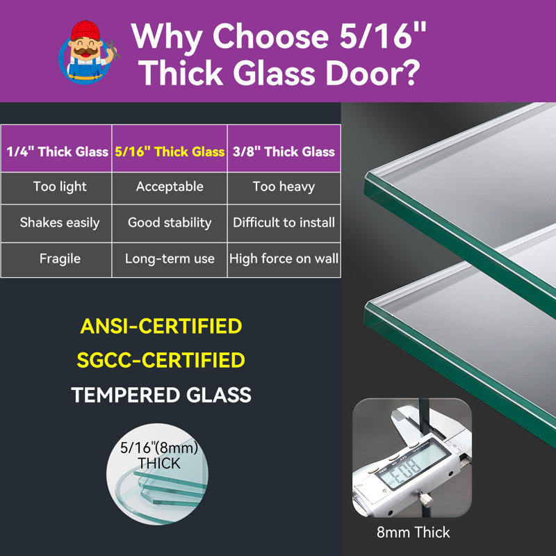 56"- 60" W x 76" H Sliding Frameless Shower Door with 5/16" Clear Tempered Glass, Brushed Nickel