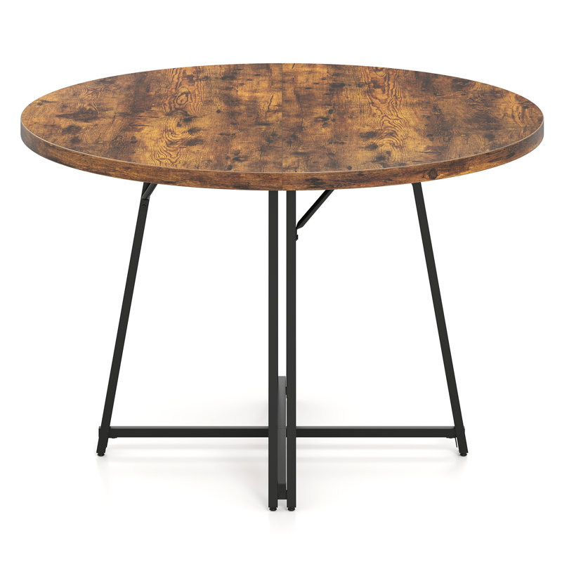 47 Inch Dining Table w/8 Metal Supporting Legs & Cross Base for Dining Room, Black, Rustic Brown