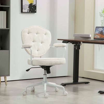 Mignon fauteuil de bureau à domicile, fauteuil de bureau d'ordinateur avec tissu velouté touffeté à boutons, fauteuil de coiffeuse pivotant
