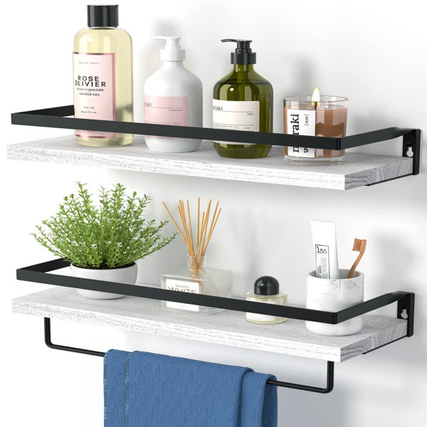 MyGift 3 Tier Wall Mounted Rolled Hand Towel Rack Holder - Vintage Gray Wood and Matte Black Metal Wire Hanging Rustic Bathroom Organizer with Towel