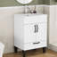 Meuble-lavabo blanc de 24 po avec lavabo, poignées en métal noir, charnières à fermeture en douceur, rangement pour les serviettes