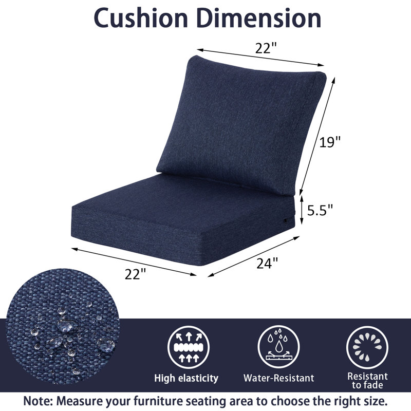 22" x 24" Outdoor/Indoor Deep Seat Patio Chair Cushions (Set of 2) - Weather-Resistant Design, Indigo