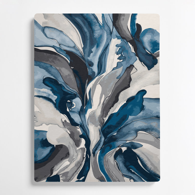 Abstrait aquarelle 86, art mural gris en métal, H 12 po x l 18 po