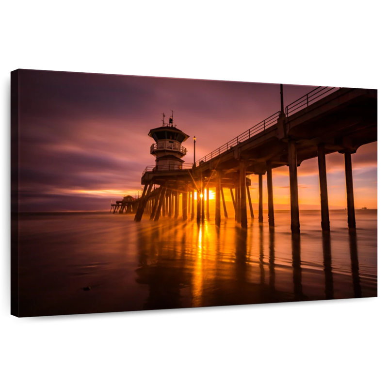 Coucher de soleil à Huntington Beach Pier, H 8 po x l 12 po