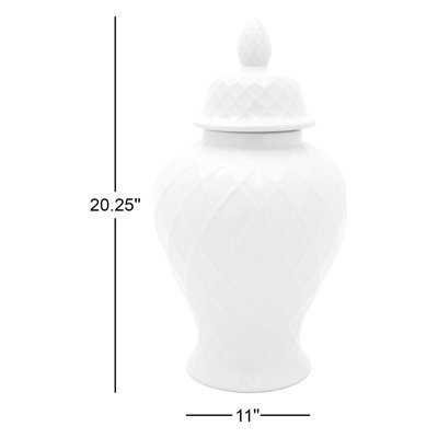 19.5" Diamond Pattern Antique White Temple Jar