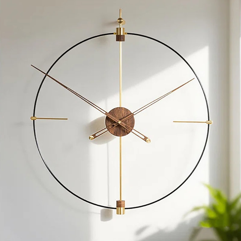 Creative modern minimalist walnut large hand silent wall clock, Brown, Large
