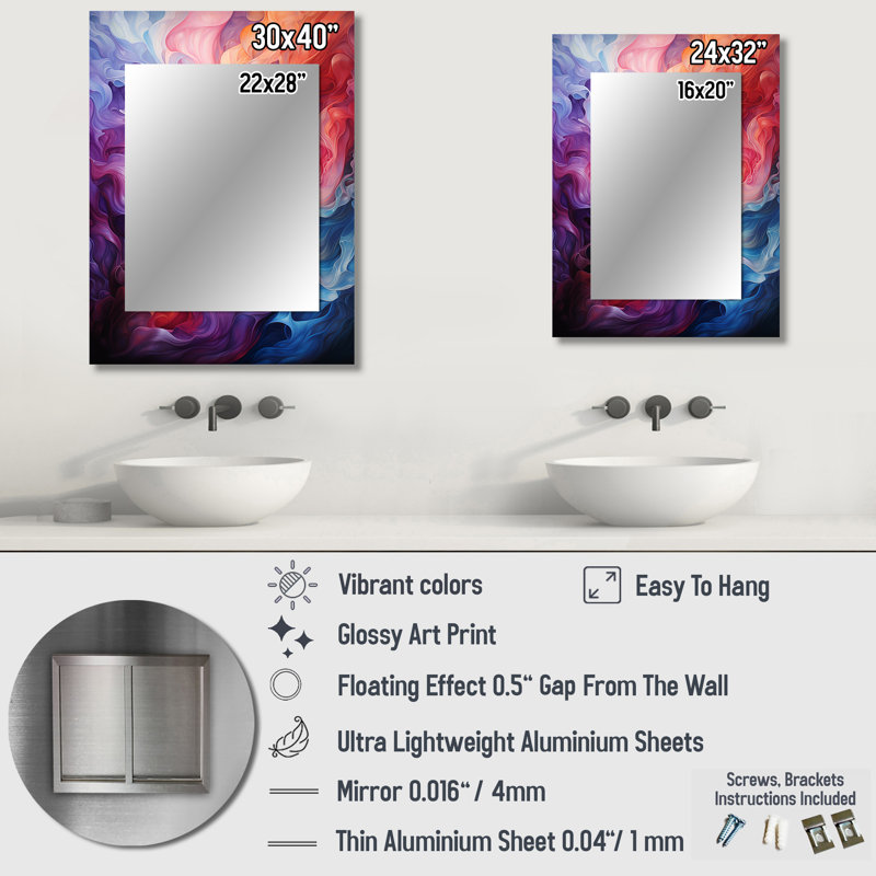 Opt Art Radiant Spectrum II - Op Art Wall Mirror, Modern Decorative Mirror, Printed Metal Art, 40" x 30"