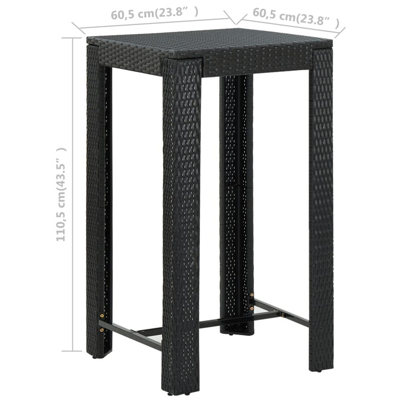 Adhern Square Metal Outdoor Bar Table , 60.5cm cm W 60.5cm cm D, Black