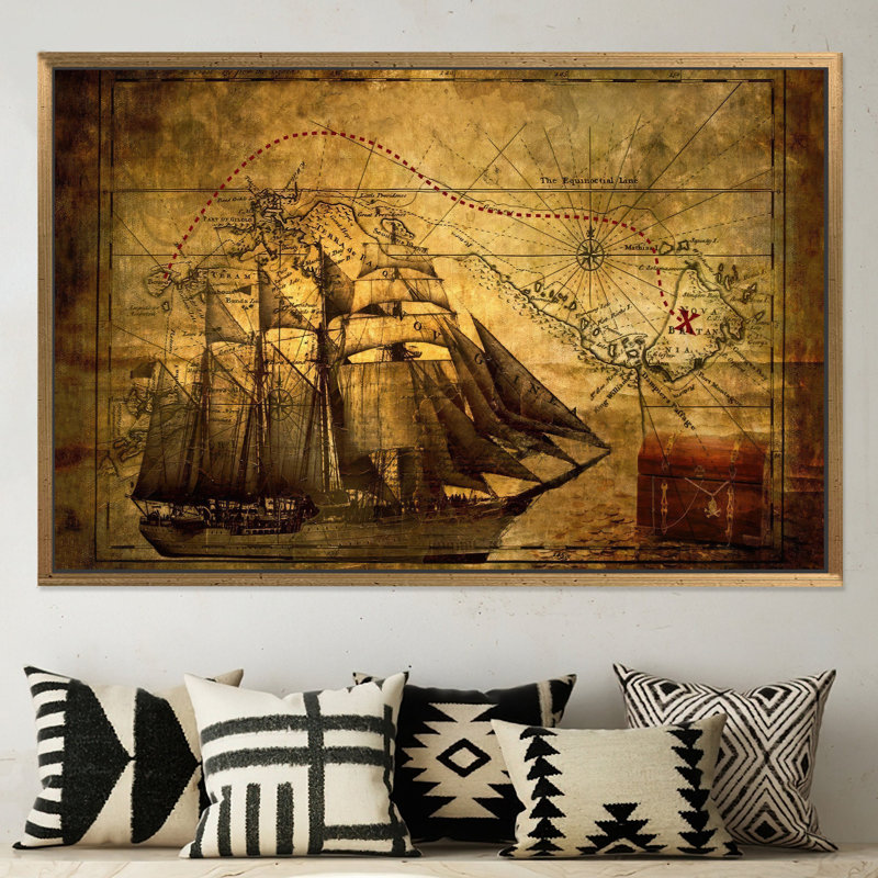 Toile de carte de trésor de bateau pirate: œuvre d'art imprimée, design élégant, 27,6 po H x 39,4 po l