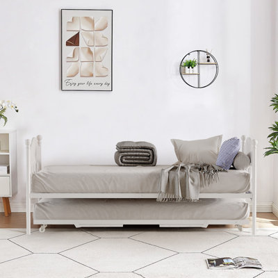 Lit de jour simple en métal robuste avec lit gigogne escamotable escamotable, structure en acier durable et tête de lit élégante, canapé-lit réglable pour le salon, la chambre à coucher ou la chambre d'amis - Blanc