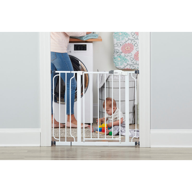 White Metal Pressure Mounted Walk Through Baby Gate