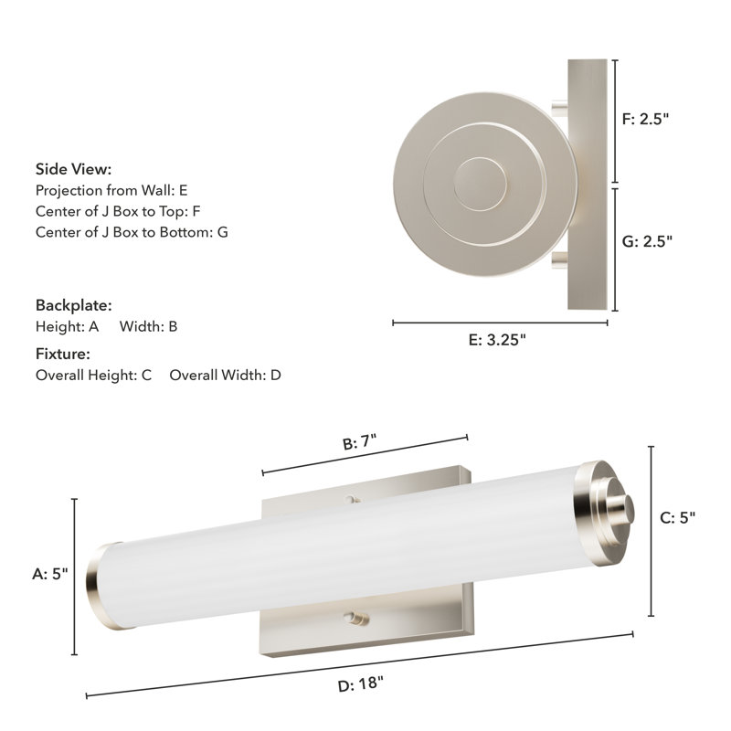 2 - Light Dimmable Vanity Light, 5" H x 18" W, Brushed Nickel