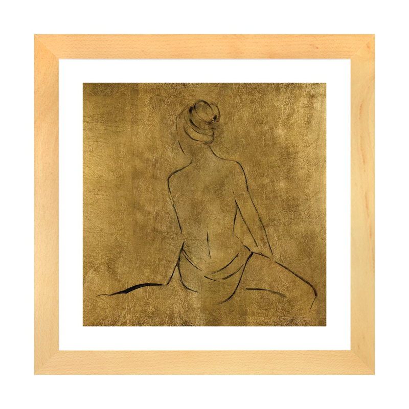 «Golden Bather II» par Sally Swatland - reproduction d'art, Toile avec cadre en bois beige, Blanc, H 16 po x l 16 po x p 1 po