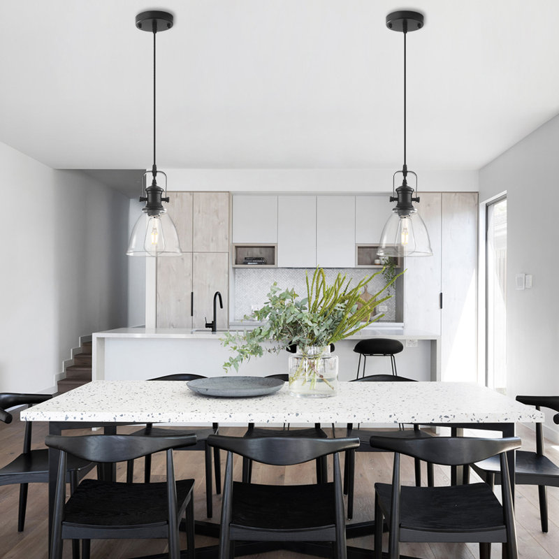 Black Pendant Lights Kitchen Island 2 Pack, Farmhouse Pendant Light, Industrial Clear Glass Pendant Light, 6.5 Inches Kitchen Pendant Lighting Over Island Sink Dining Room