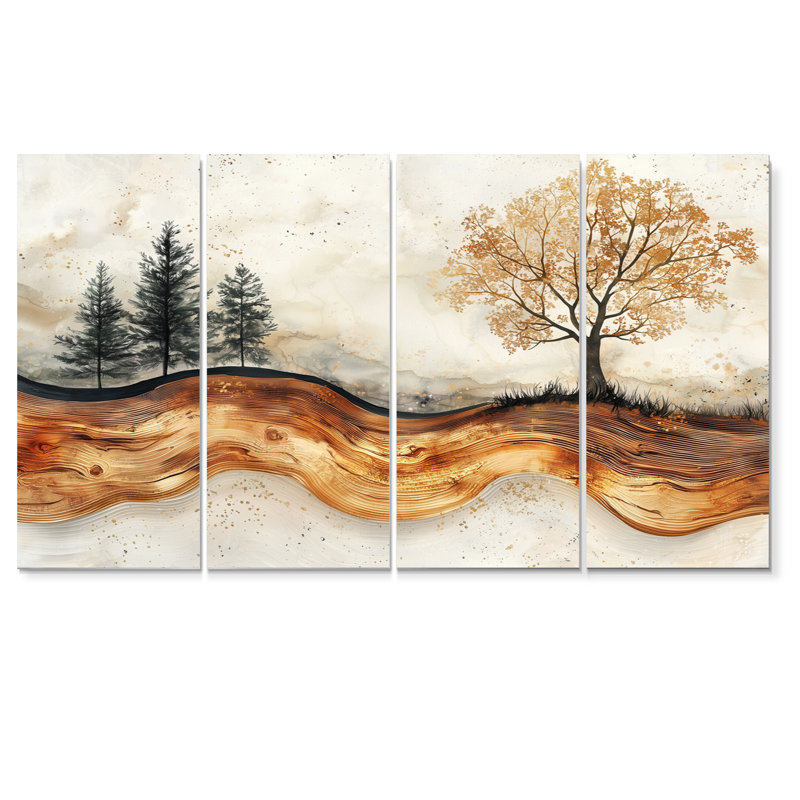 Arbres d'automne sur un plateau en bois - Art mural arbre - Décoration murale traditionnelle, H 32 po x l 64 po, 4